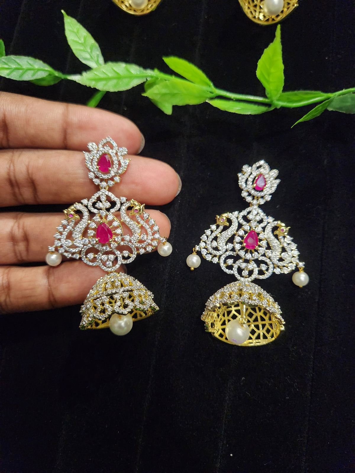 Diamond Finish Peacock Jhumkas
