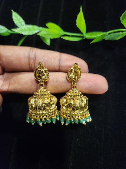 Antique Gold Finish Elephant Design Jhumkas