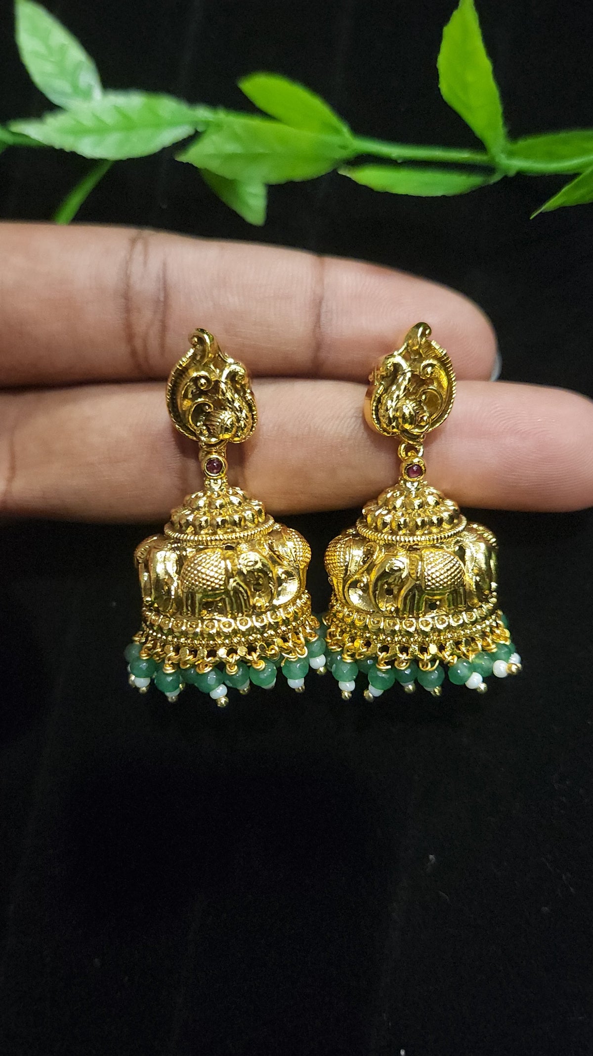 Antique Gold Finish Elephant Design Jhumkas