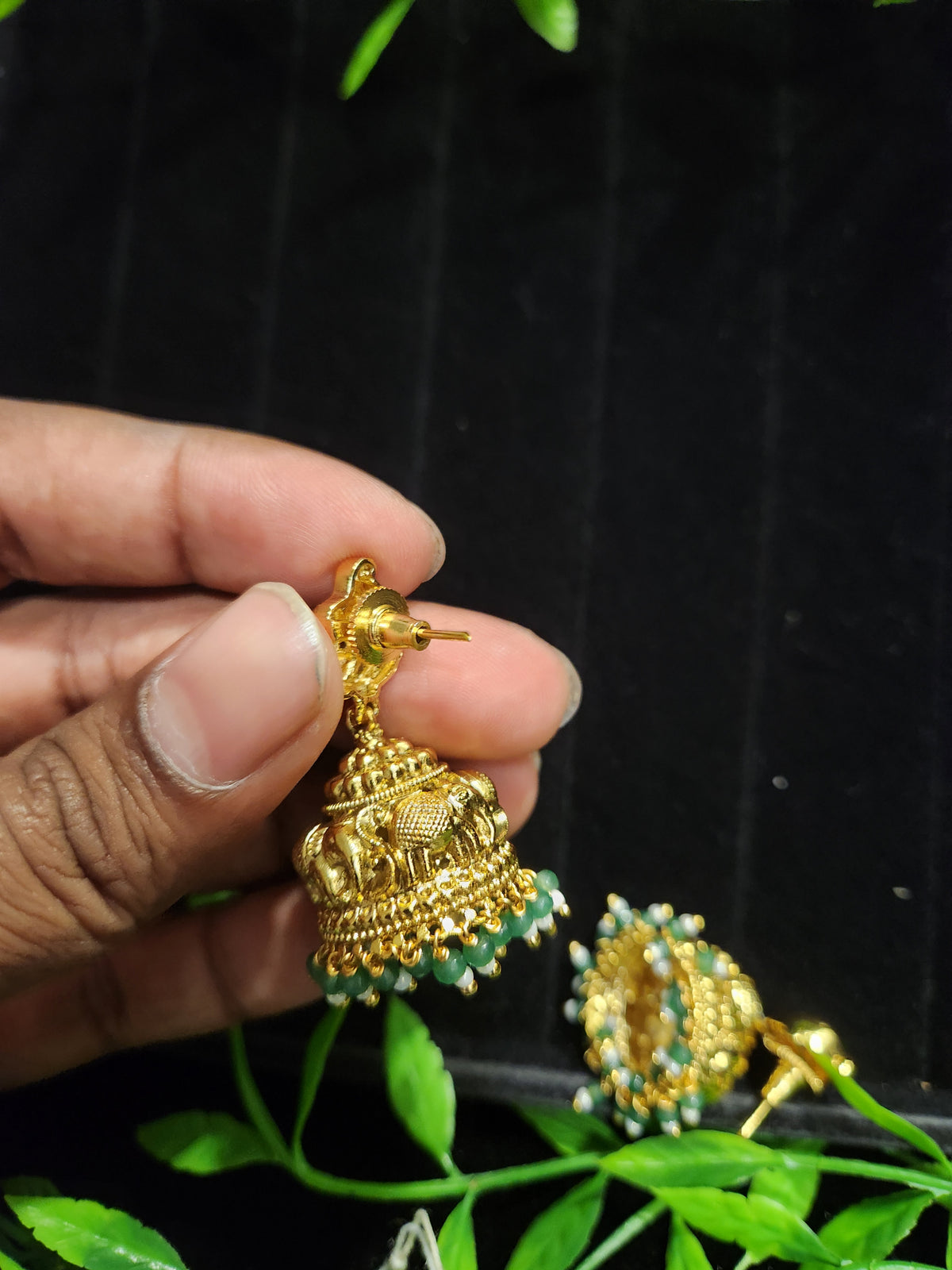 Antique Gold Finish Elephant Design Jhumkas