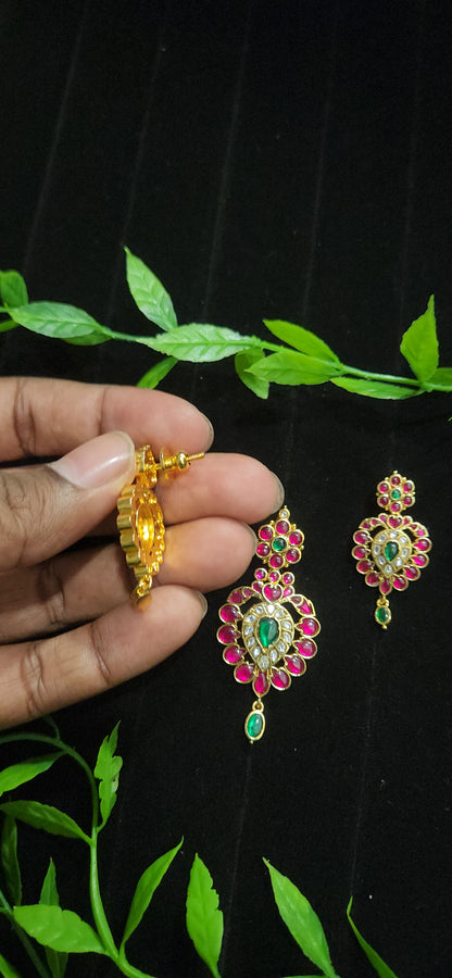 Royal Jadau Kundan Leaf Pendant Set with Ruby & Emerald Accents