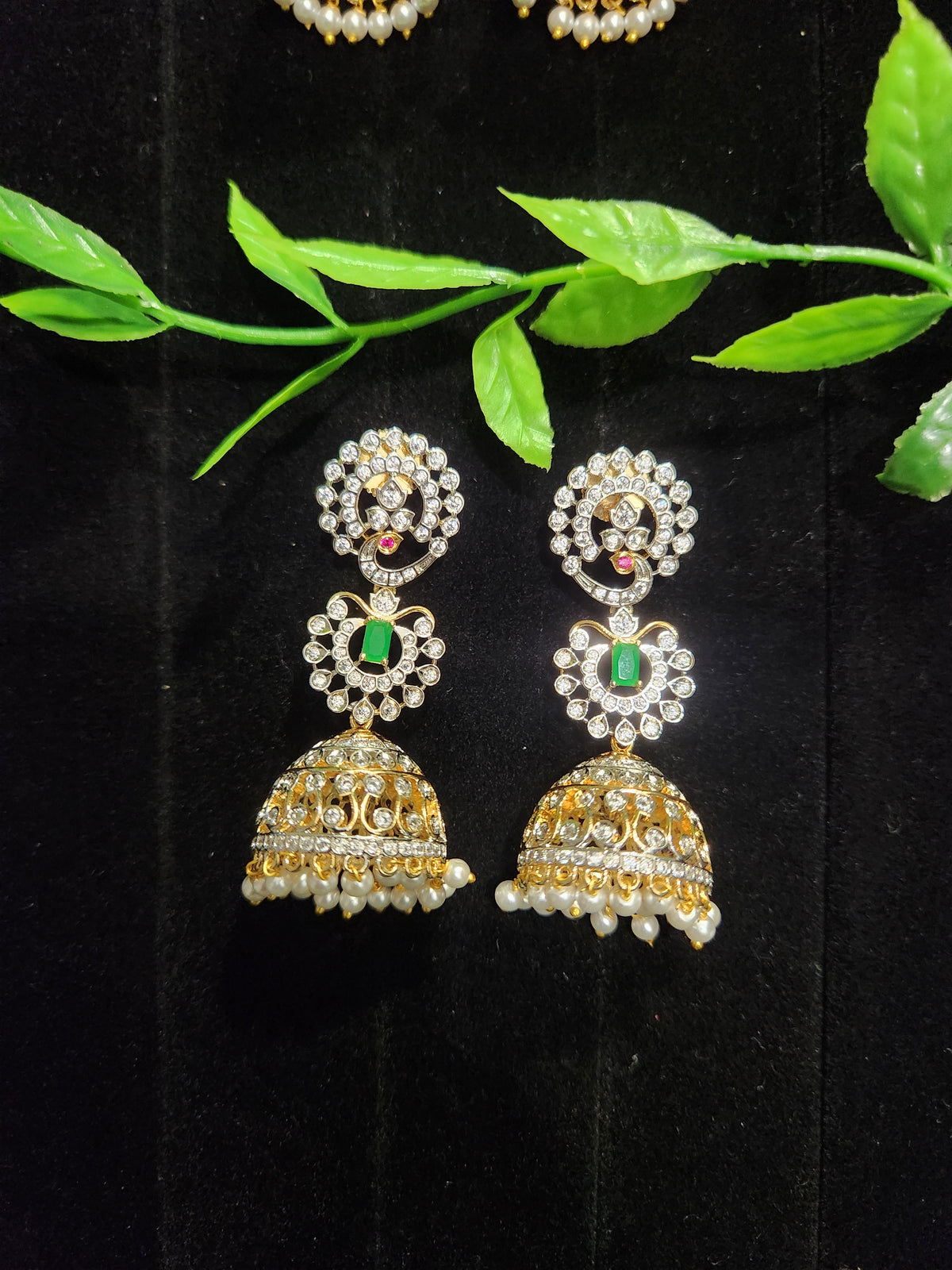 Diamond Finish Peacock & Floral Jhumkas