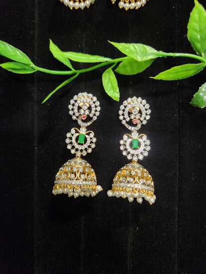 Diamond Finish Peacock & Floral Jhumkas