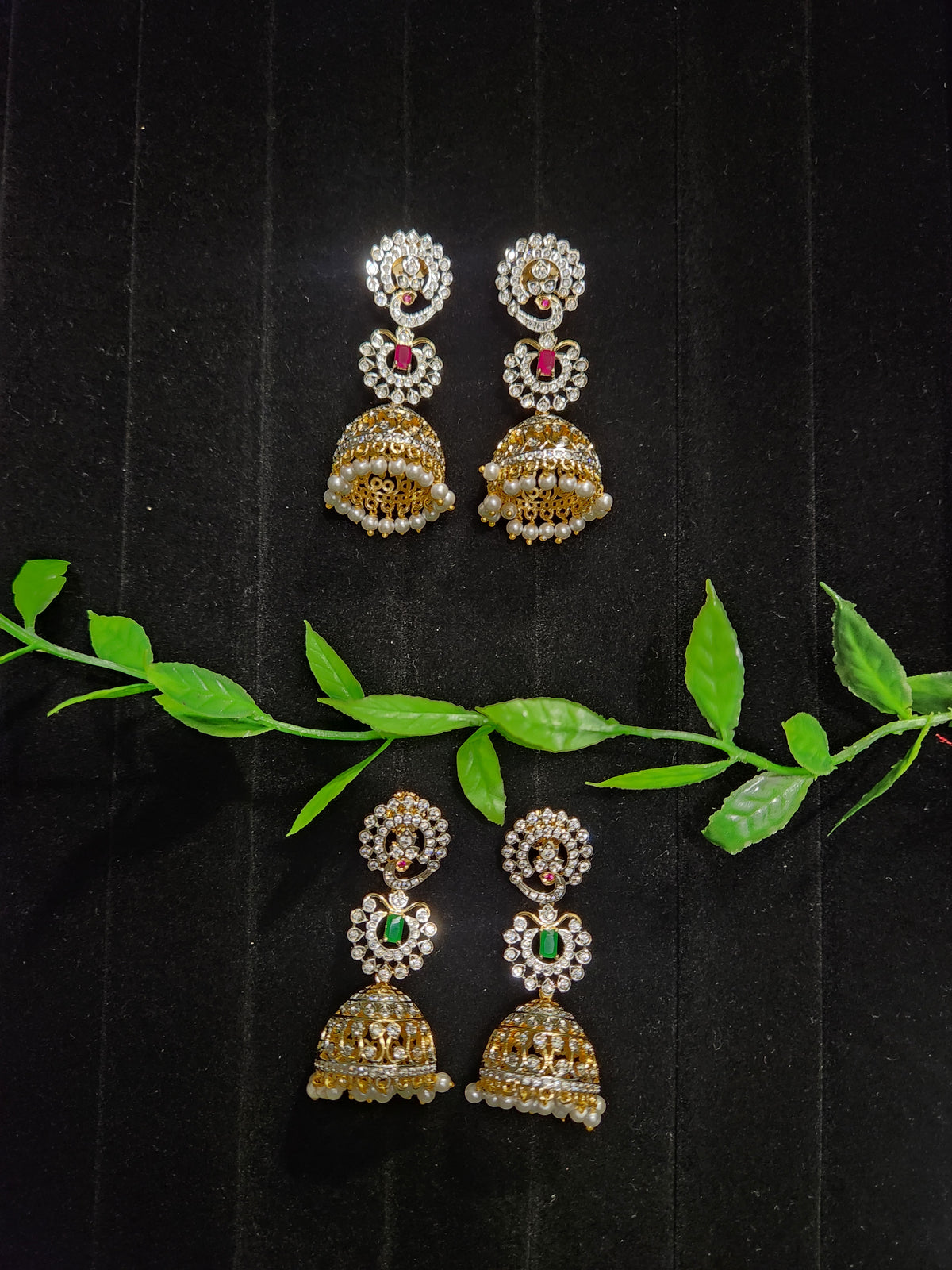 Diamond Finish Peacock & Floral Jhumkas