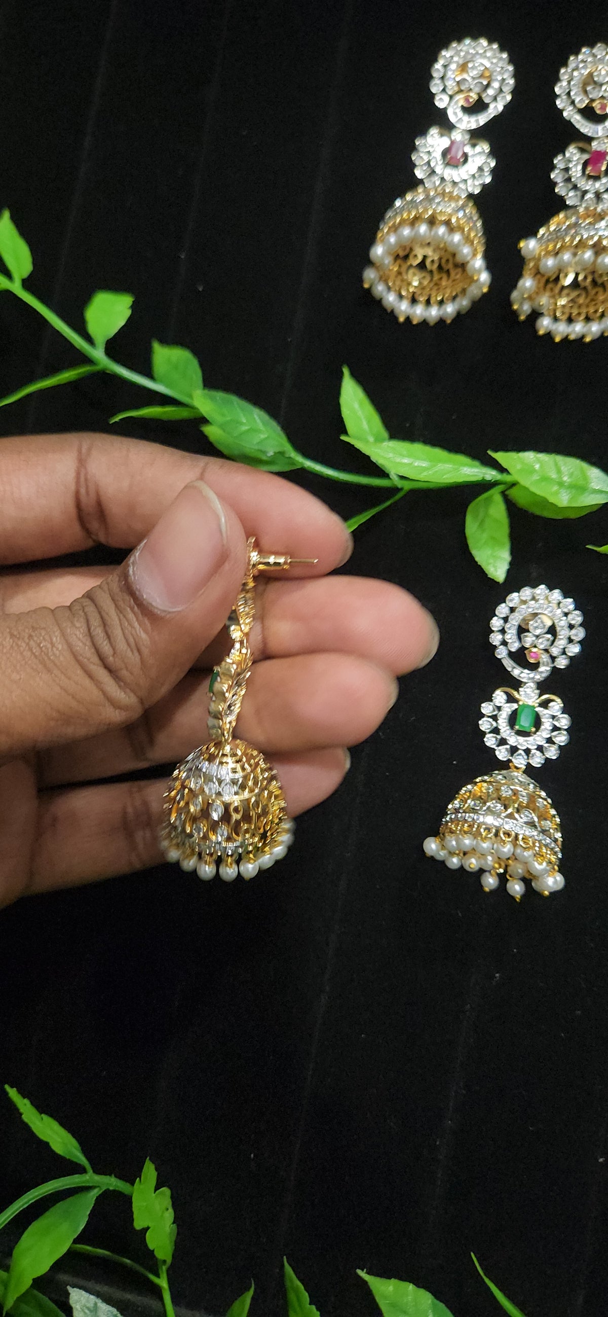 Diamond Finish Peacock & Floral Jhumkas