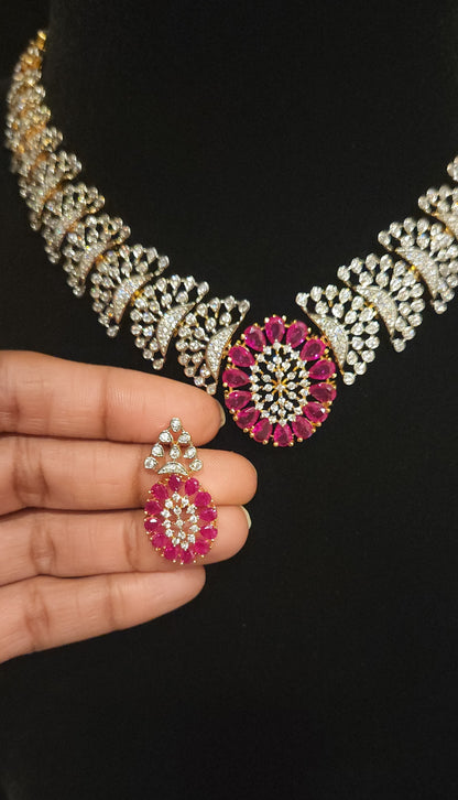 Ruby CZ Designer Necklace Set