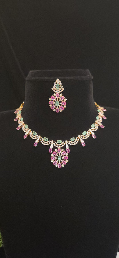Multicolor Stone Floral Designer Necklace Set