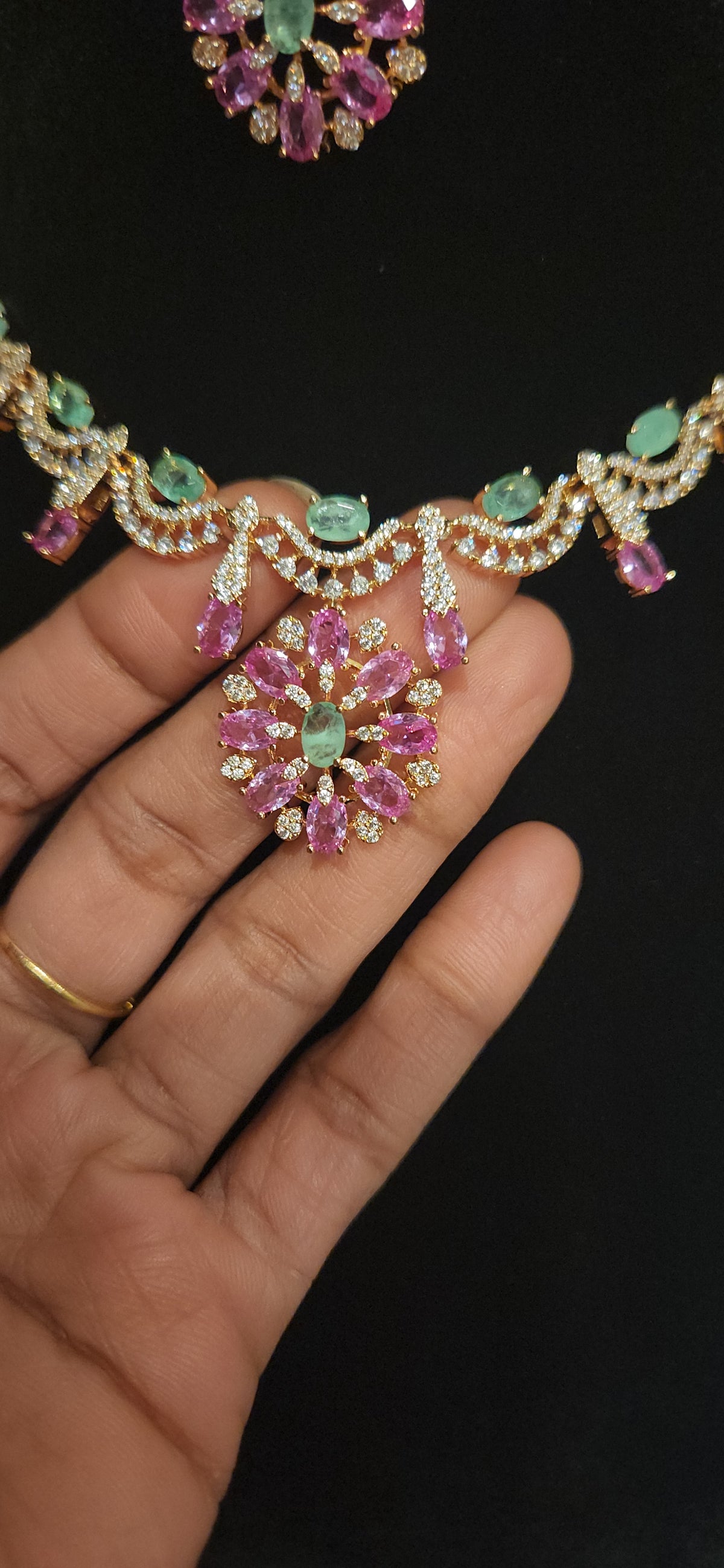 Multicolor Stone Floral Designer Necklace Set