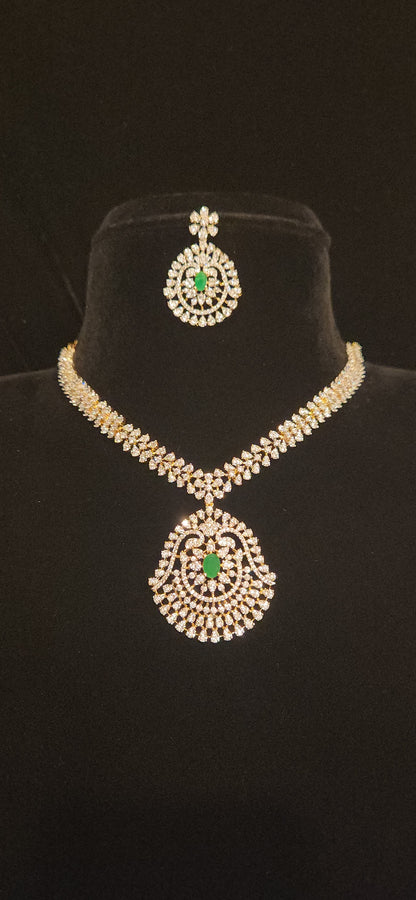 CZ Floral Centre Motif Necklace Set