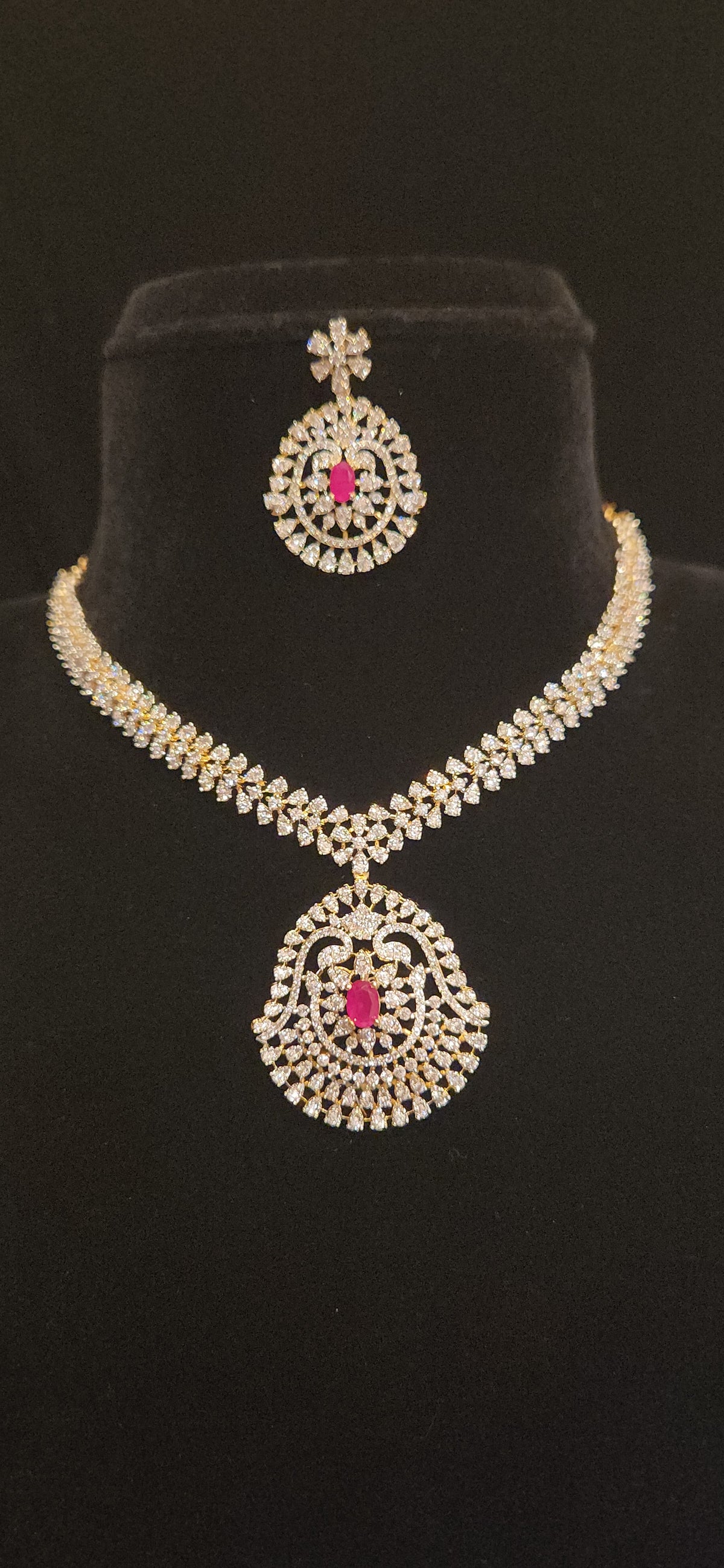 CZ Floral Centre Motif Necklace Set
