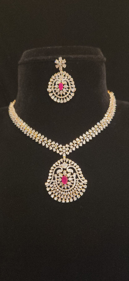 CZ Floral Centre Motif Necklace Set