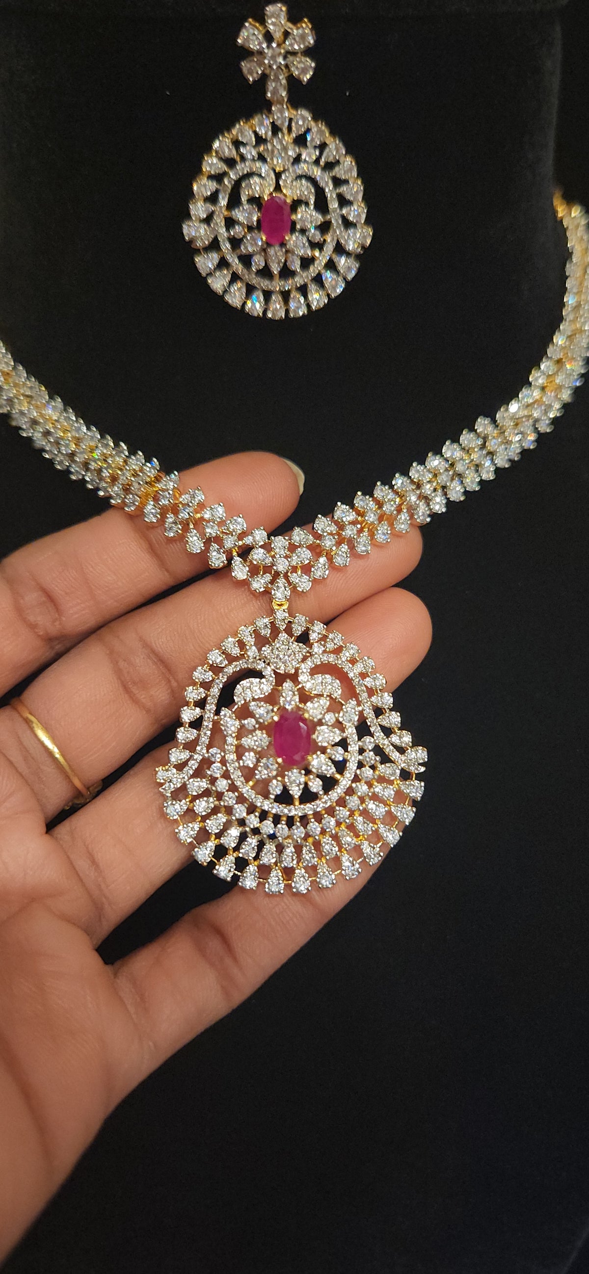CZ Floral Centre Motif Necklace Set