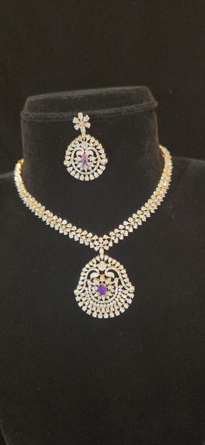 CZ Floral Centre Motif Necklace Set