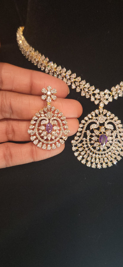 CZ Floral Centre Motif Necklace Set