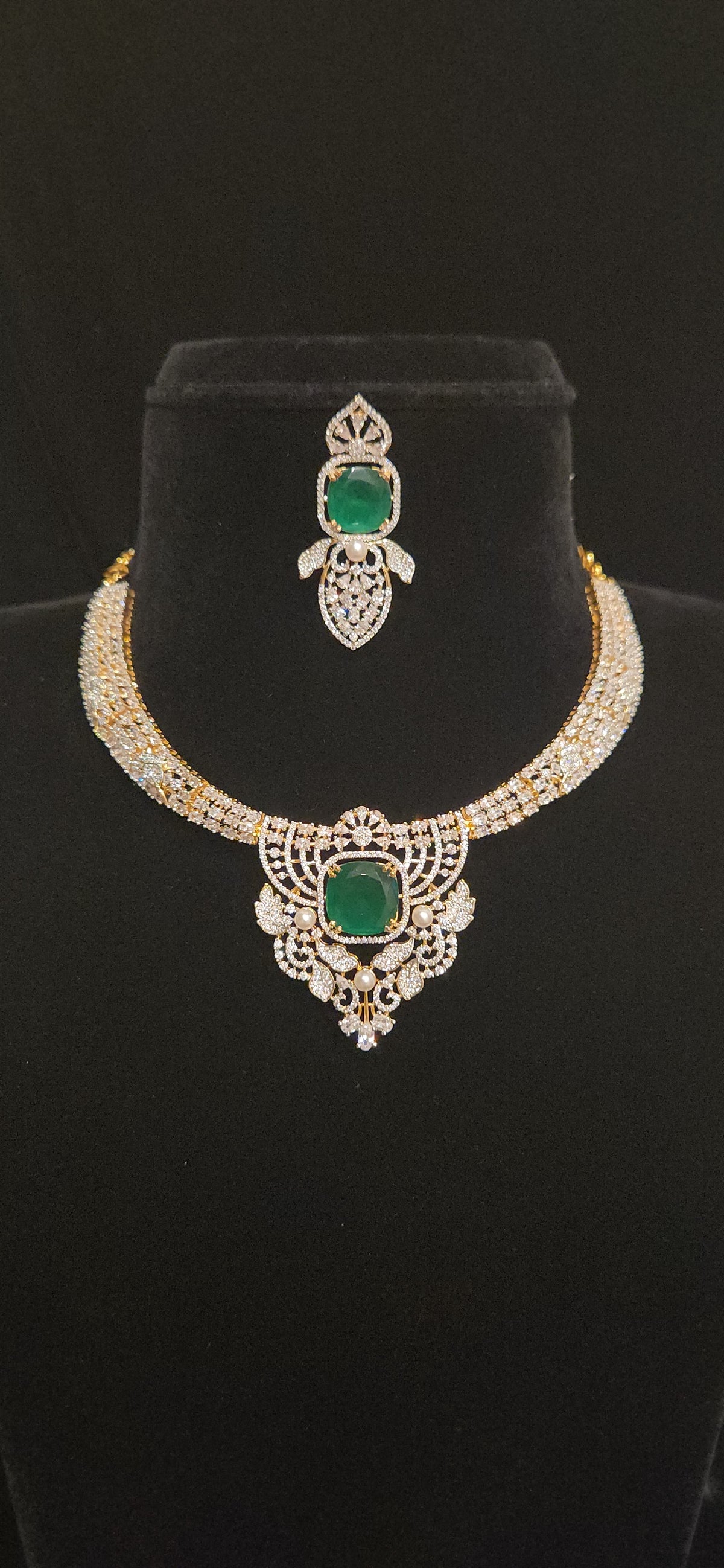 Radiant CZ Necklace Set with Pearl Accents