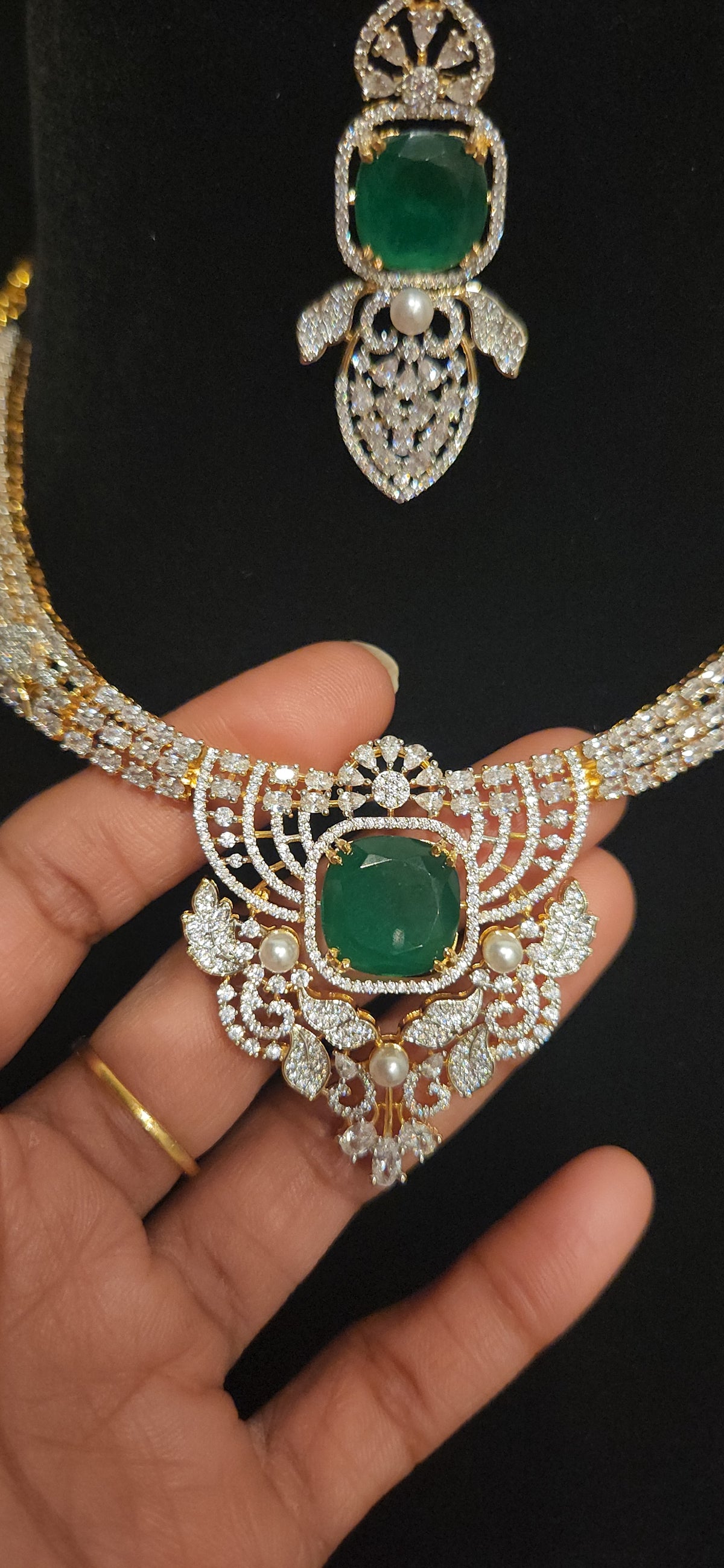 Radiant CZ Necklace Set with Pearl Accents