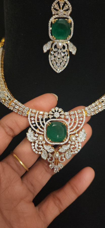 Radiant CZ Necklace Set with Pearl Accents