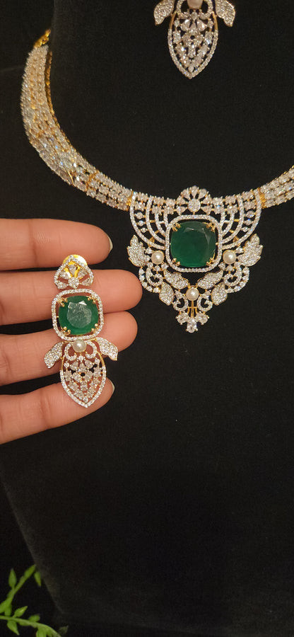 Radiant CZ Necklace Set with Pearl Accents