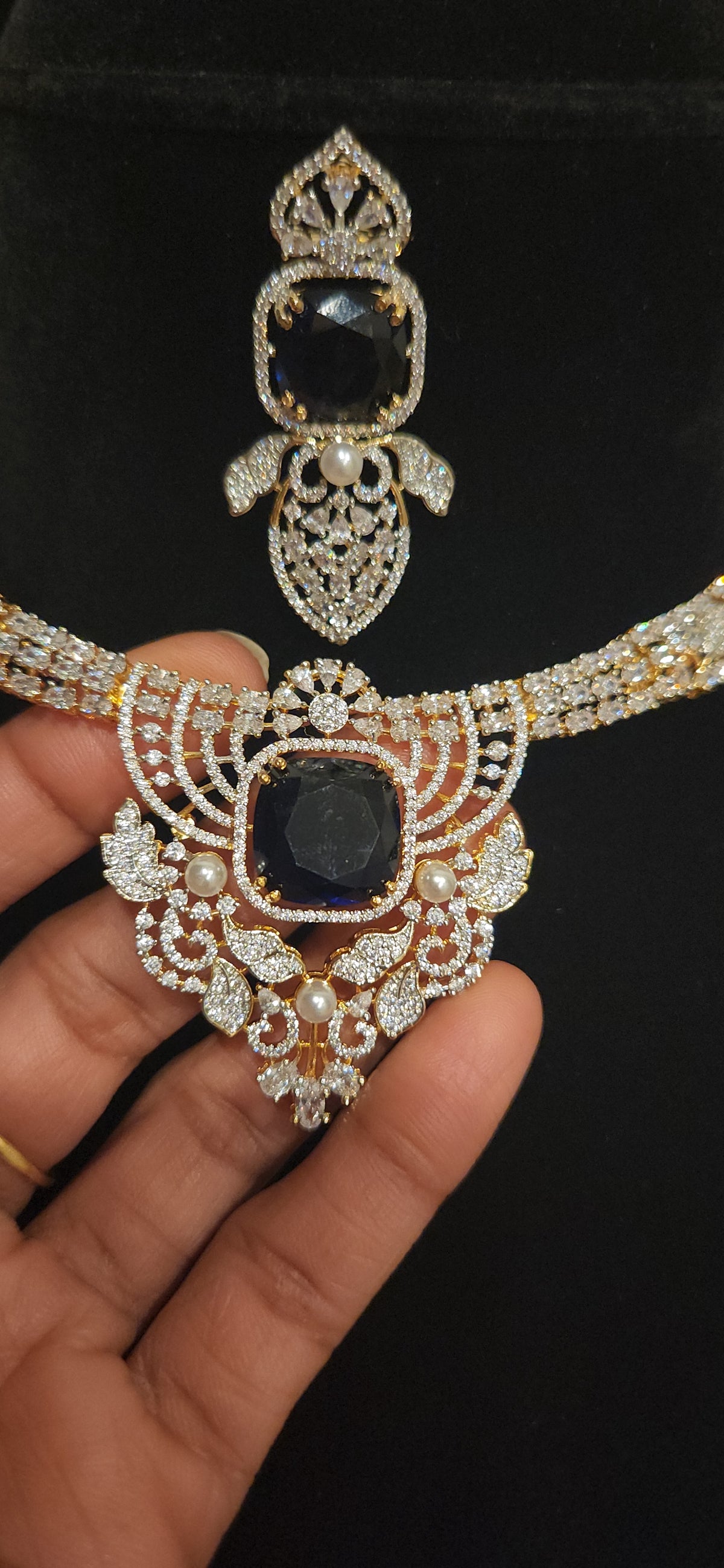 Radiant CZ Necklace Set with Pearl Accents