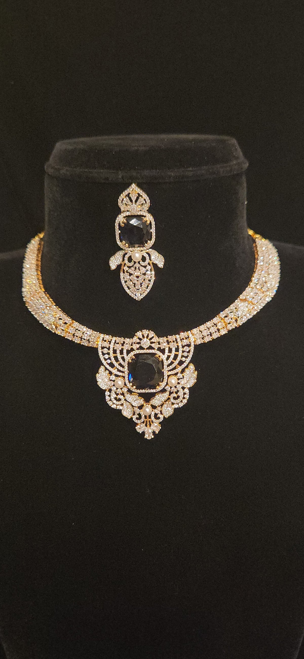 Radiant CZ Necklace Set with Pearl Accents
