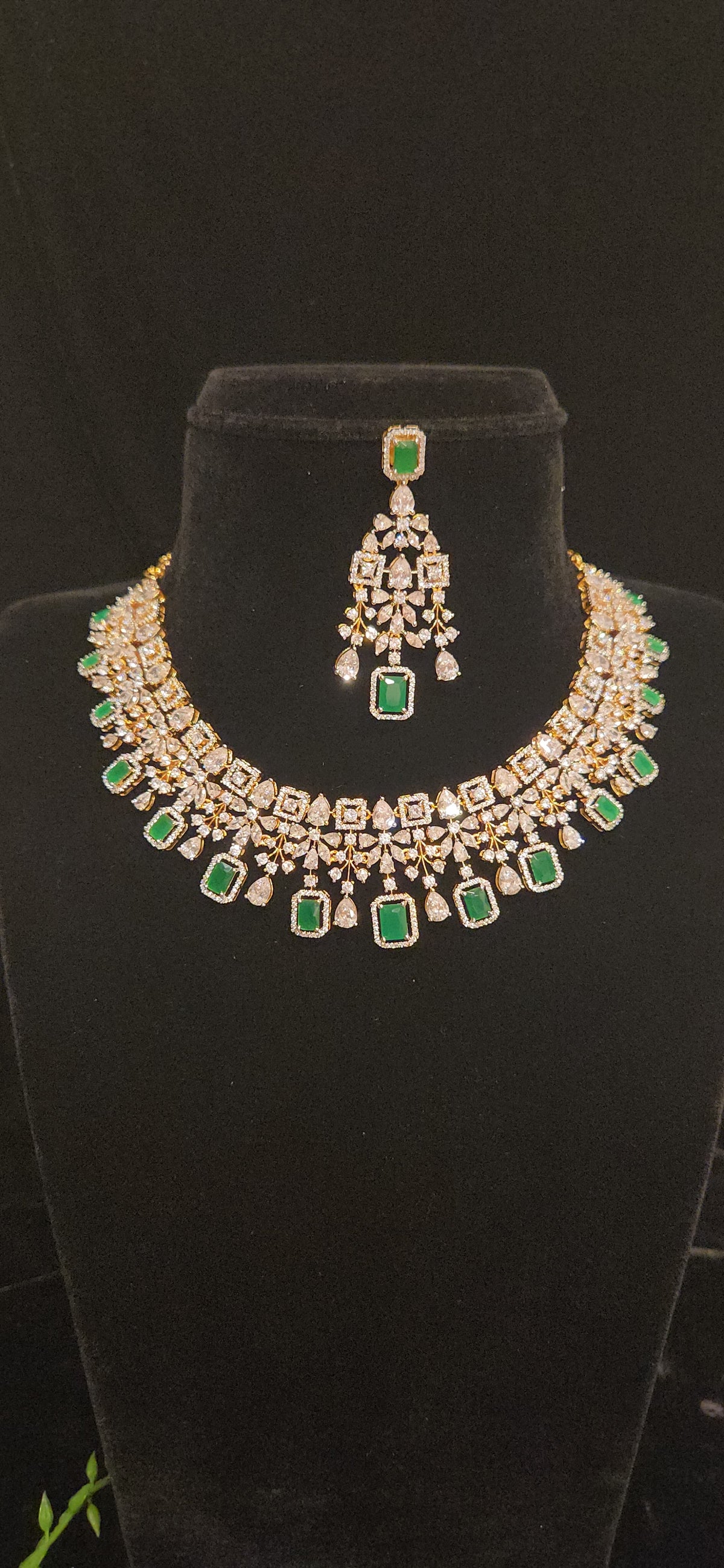 Emerald CZ Geometric Drop Necklace Set