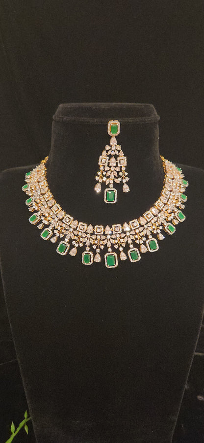 Emerald CZ Geometric Drop Necklace Set