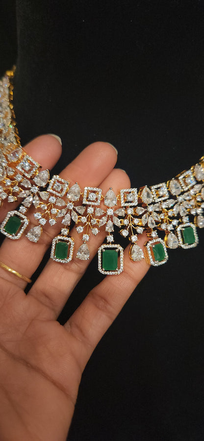 Emerald CZ Geometric Drop Necklace Set