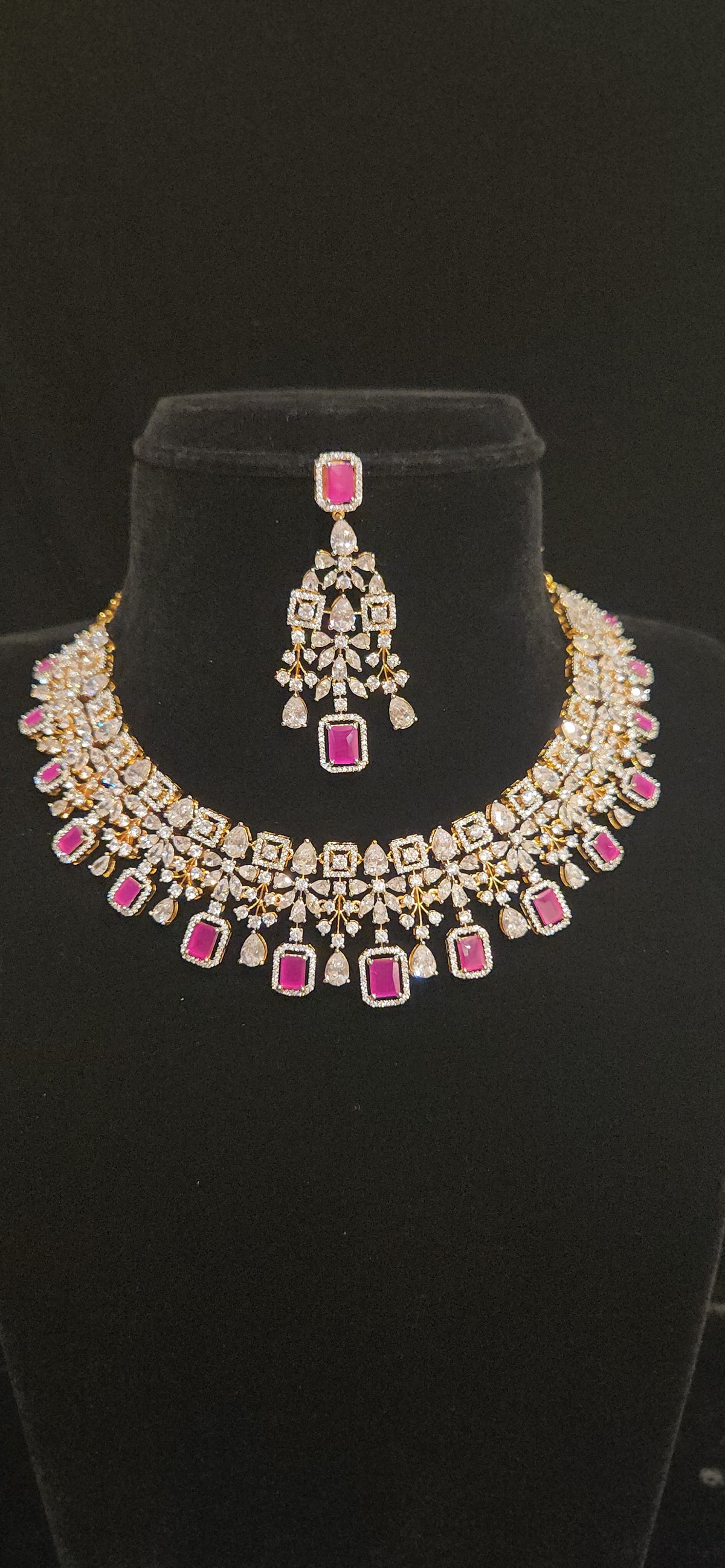 Emerald CZ Geometric Drop Necklace Set