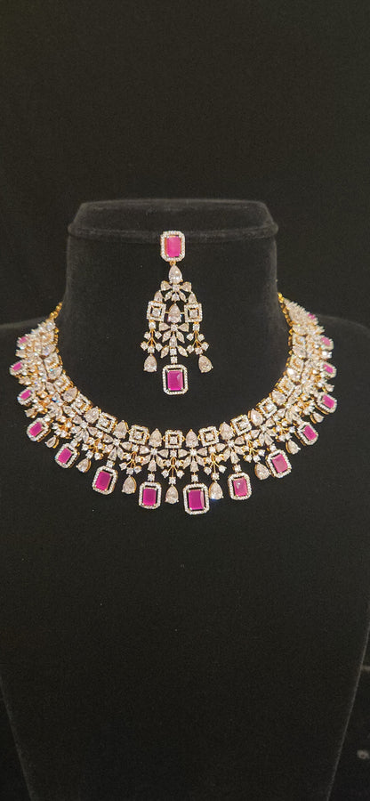Emerald CZ Geometric Drop Necklace Set