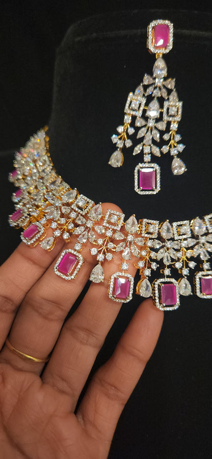 Emerald CZ Geometric Drop Necklace Set