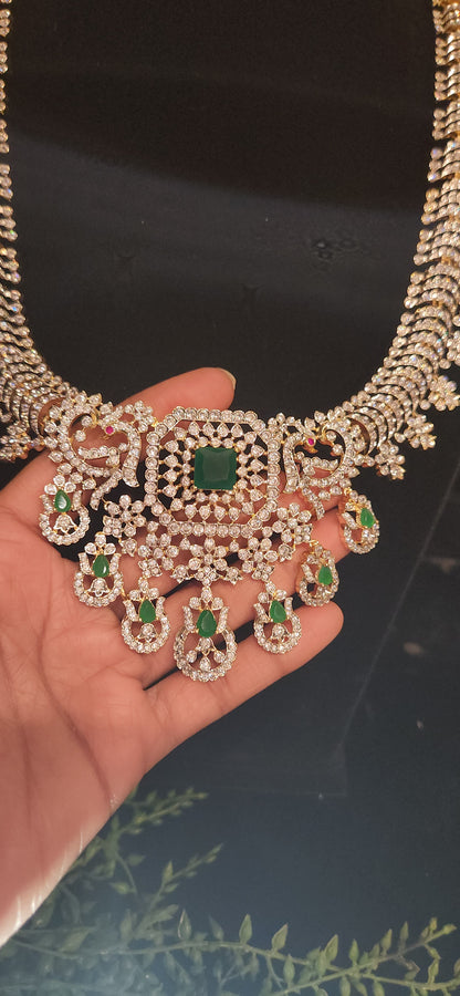 Lavish CZ Mini Haram with peacock pendant