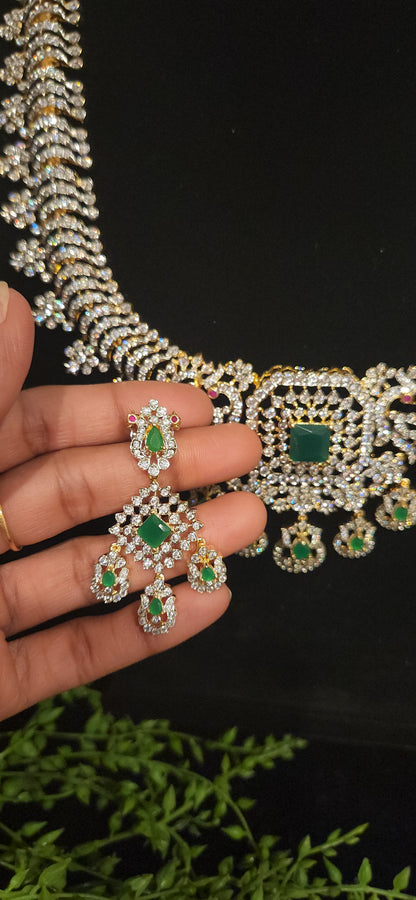 Lavish CZ Mini Haram with peacock pendant