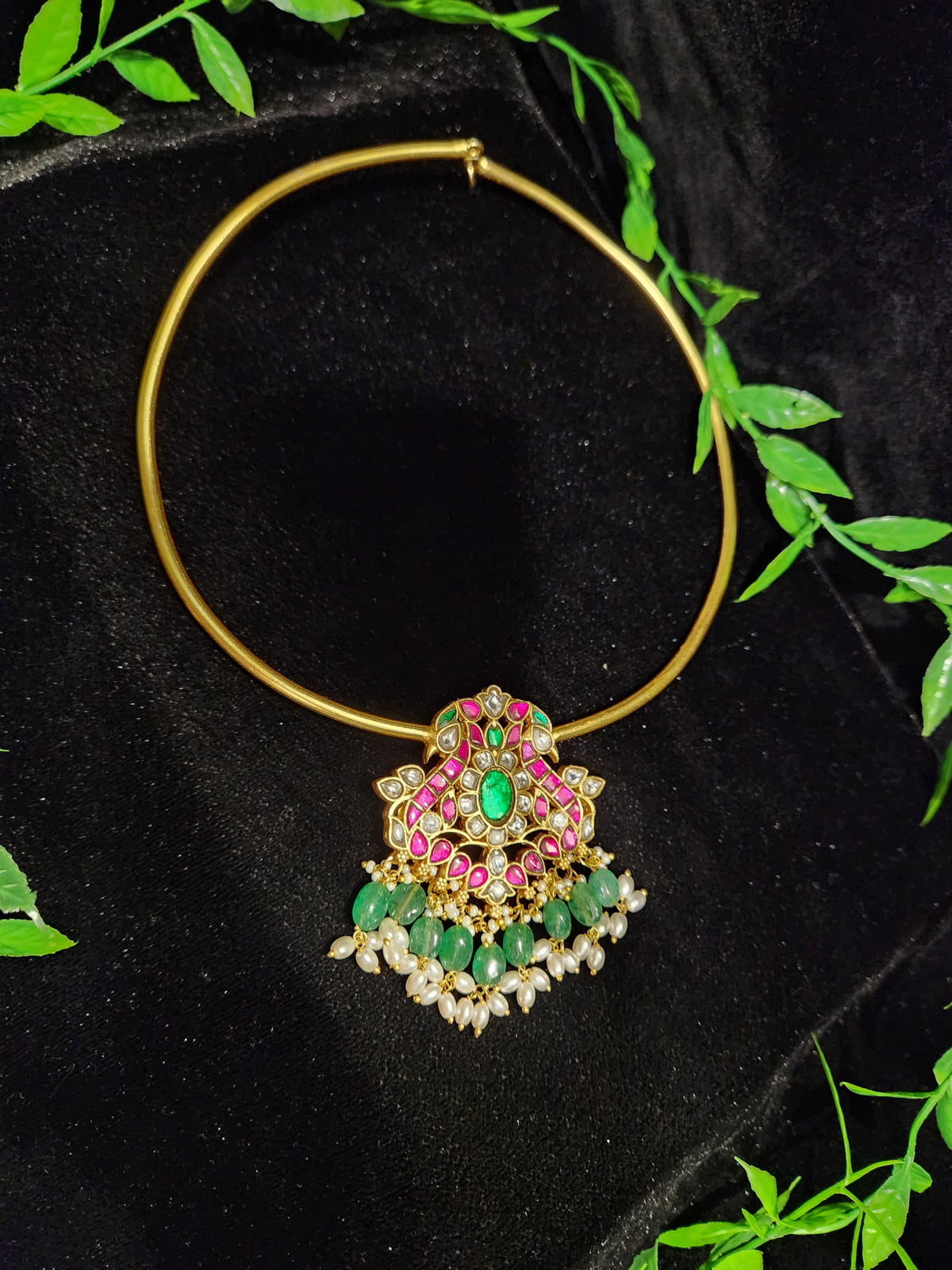 2 in 1 Floral Peacock Kundan Kante