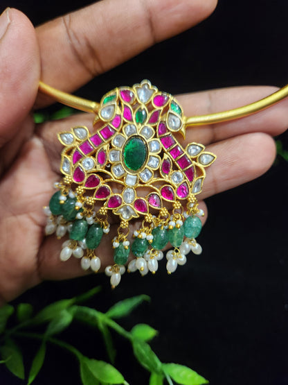 2 in 1 Floral Peacock Kundan Kante