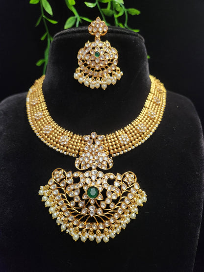Premium Moissanite Vintage Floral Peacock Necklace Set