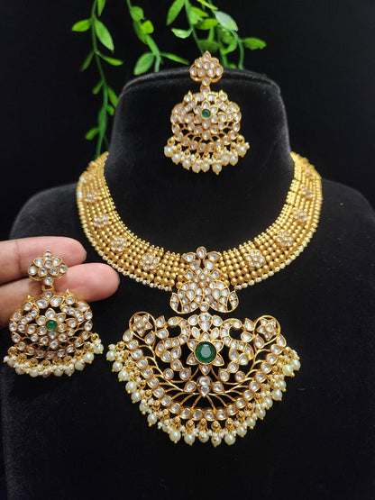 Premium Moissanite Vintage Floral Peacock Necklace Set