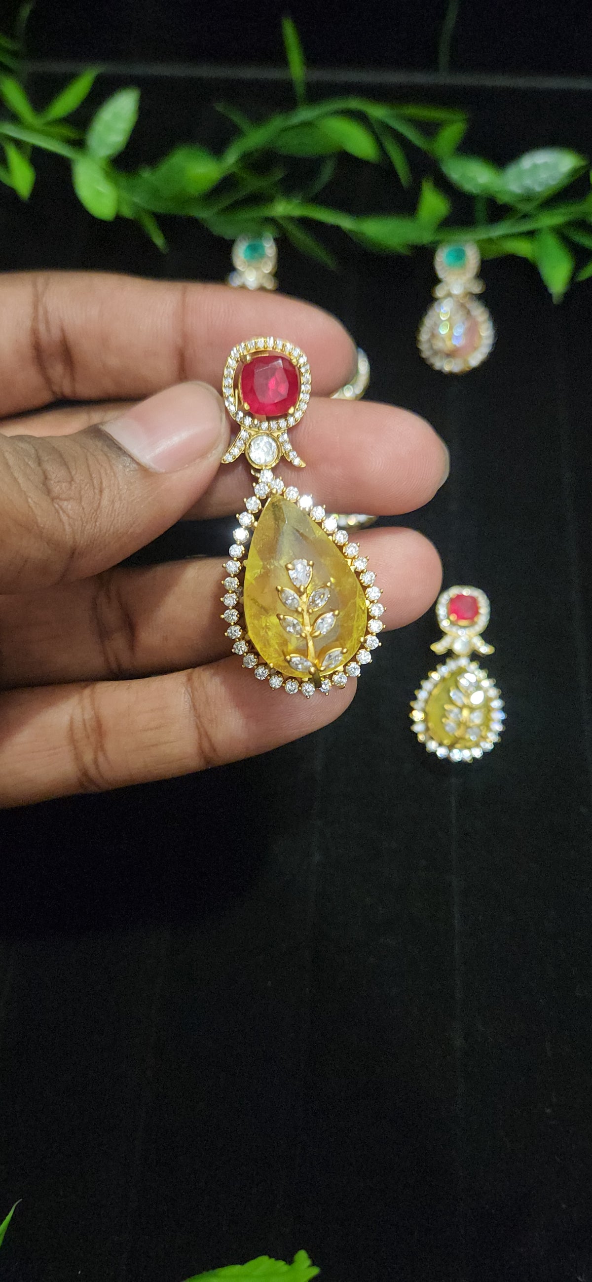 Fancy Ruby and Yellow Pastel Pendant Set
