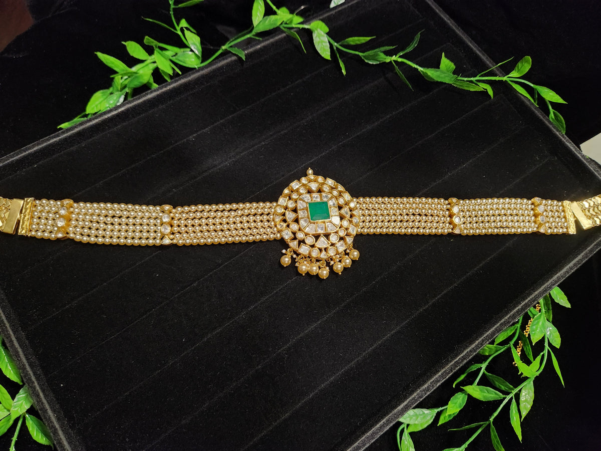 Pearl Hip Chain with Moissanite Brooch