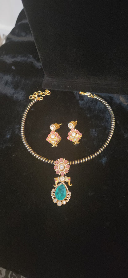 Cute Elephant and floral pendant set