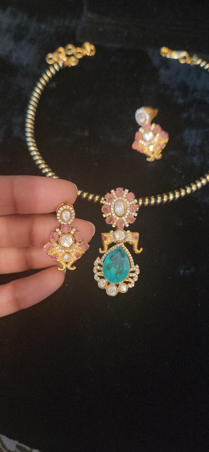 Cute Elephant and floral pendant set