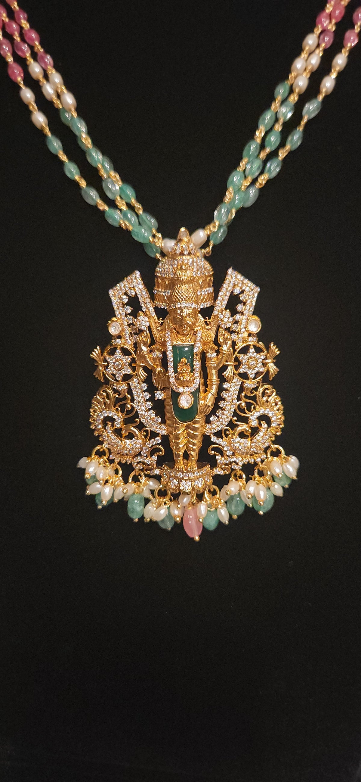 Lord Balaji CZ Haram Set with Multicolor Beads and Pendant