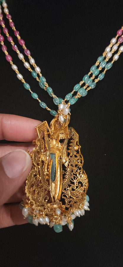 Lord Balaji CZ Haram Set with Multicolor Beads and Pendant