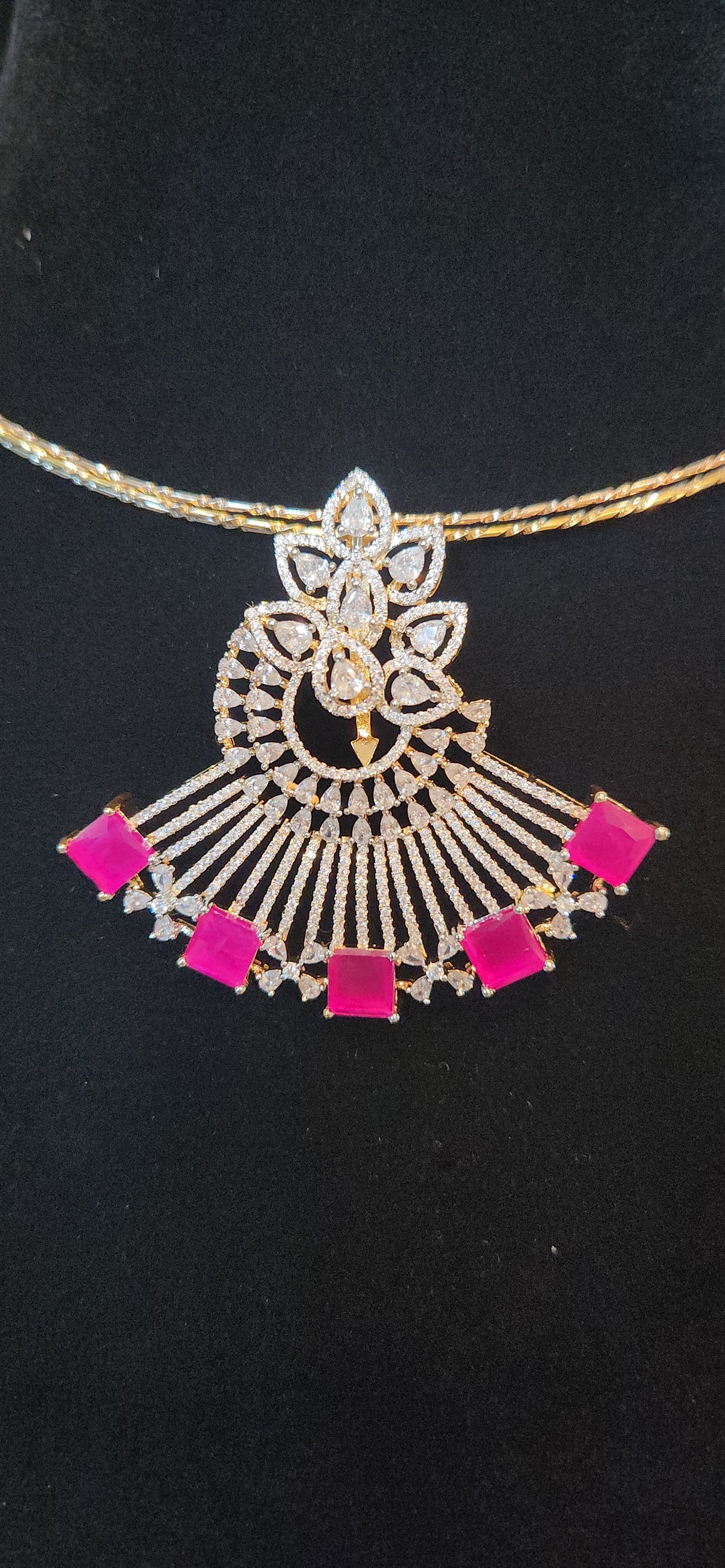 Fancy diamond finish cz pendant set paired with three line sturdy italian