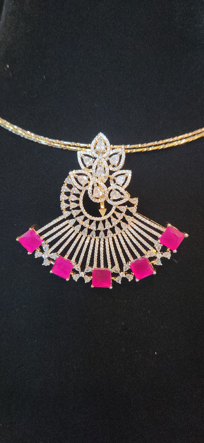 Fancy diamond finish cz pendant set paired with three line sturdy italian