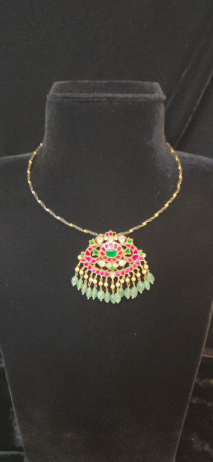Traditional CZ Stone Pendant Necklace with Pearl Bead Danglers