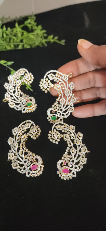 Gold Finish Floral Peacock CZ Earrings