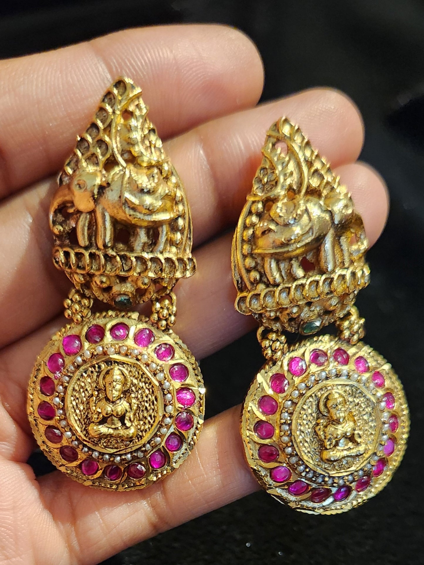 Nakshi Elephant and Lakshmi Kundan Fusion Jhumkas