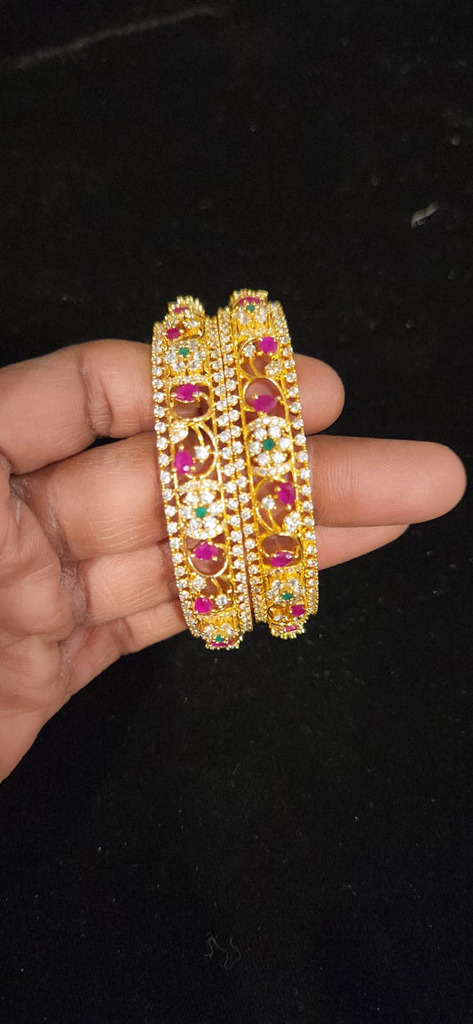 Vibrant CZ floral bangles in multi color