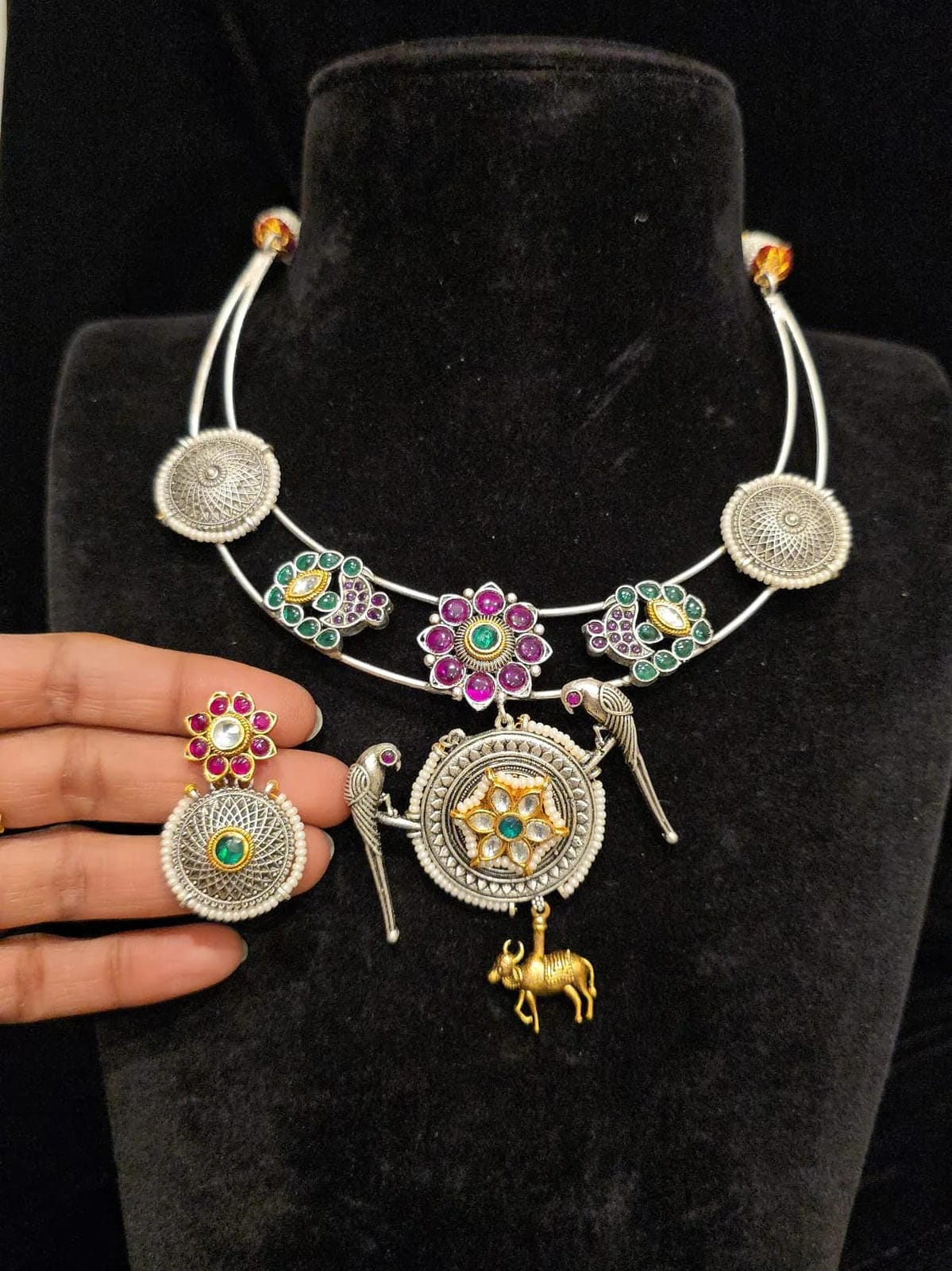 German Silver Fusion Bird & Cow Design Set