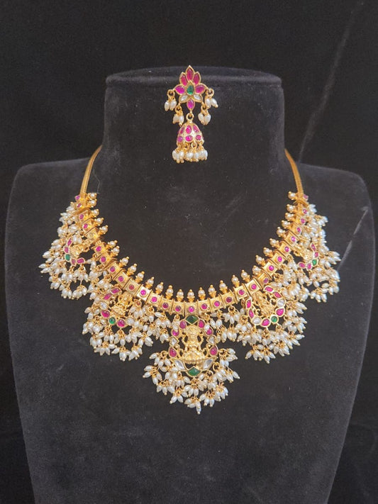 Kundan guttapusalu neckset with Lakshmi ammavaru